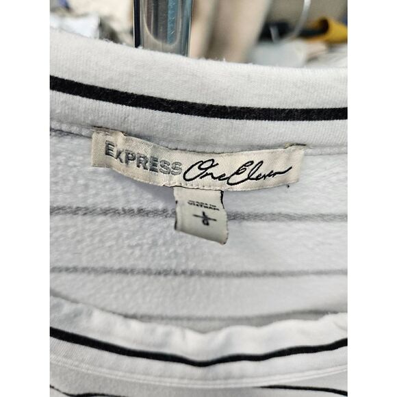 Express White Striped Sweatshirt Womens Large Nautical Doleman Sleeve - Picture 4 of 7